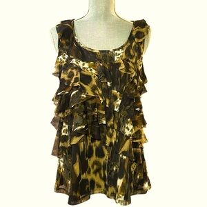 Leopard Print Sleeveless Ruffle Top
